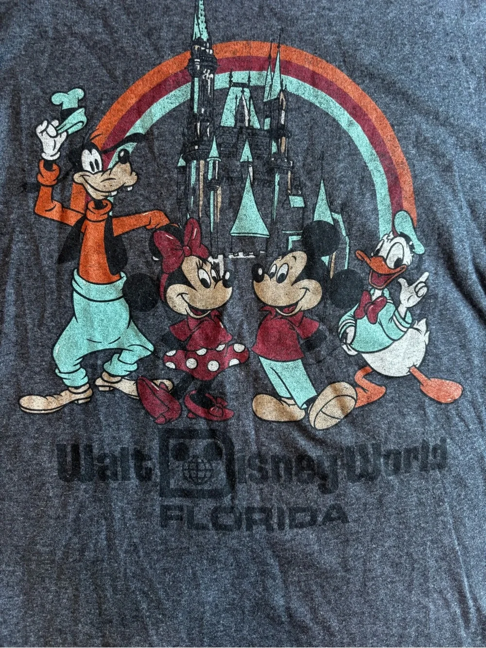Disney Grey Short Sleeve Tee with Mickey, Minnie, Goofy & Donald